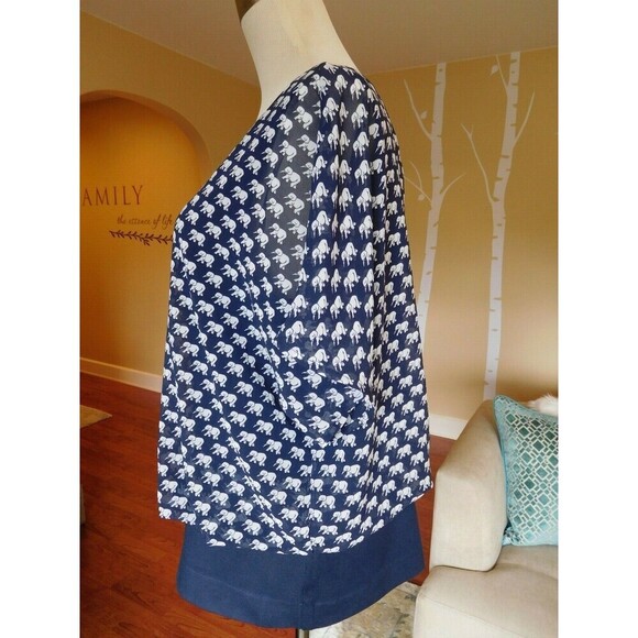 Darling Cabi# 5345 "Parade Blouse" Elephant Print Navy/White Overlay Top SZ S - Picture 5 of 9
